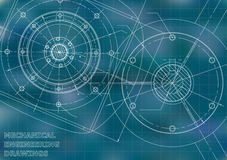 Mechanical engineering drawings. Vector background. Blue. Gridのイラスト素材