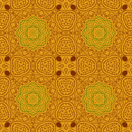 Doodle seamless colorful background. Ethnic brown motives.のイラスト素材