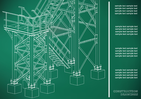 Building. Metal constructions. Volumetric constructions. 3D design. Abstract backgrounds. Cover, background, banner. Light green backgroundのイラスト素材