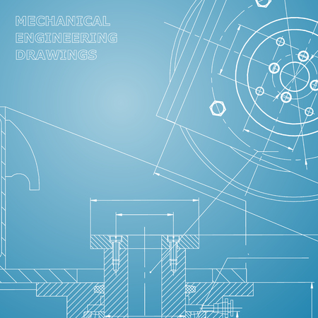 Mechanics. Technical design. Engineering style. Mechanical instrument making. Cover, flyer, banner. Blue and whiteのイラスト素材