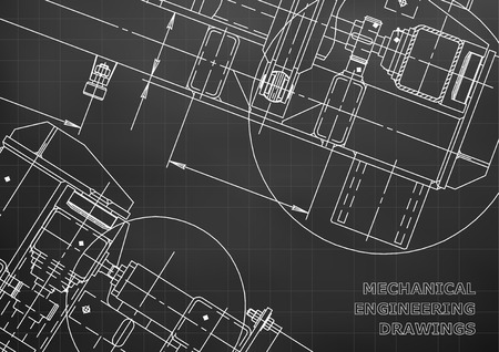 Mechanical Engineering drawing. Blueprints. Mechanics. Cover, background. Black. Gridのイラスト素材