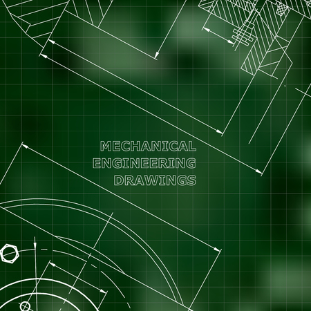 Mechanics. Technical design. Engineering style. Mechanical Corporate Identity. Green background. Gridのイラスト素材