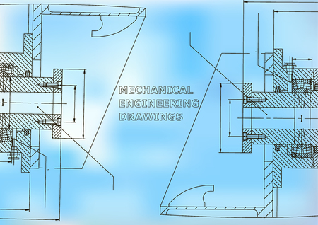 Mechanical engineering. Technical illustration. Backgrounds of engineering subjects. Blueのイラスト素材