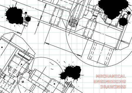 Mechanical Engineering drawing. Blueprints. Mechanics. Cover, background. Draft. Black Ink. Blotsのイラスト素材