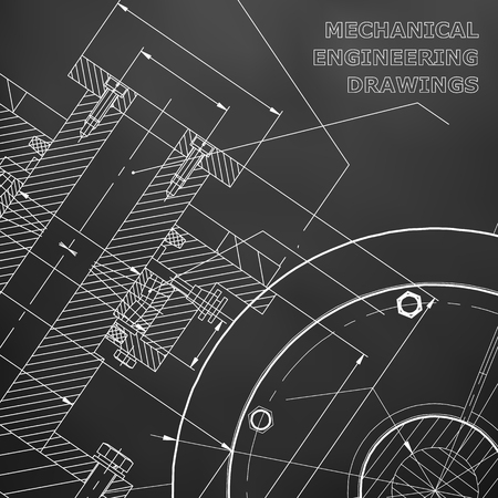 Black background. Technical illustration. Mechanical engineering. Technical design. Instrument making. Cover, bannerのイラスト素材