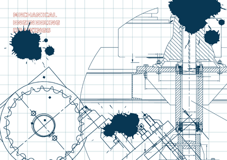 Blueprints. Mechanical drawings. Engineering illustrations. Technical Design. Banner. Draft. Ink. Blotsのイラスト素材