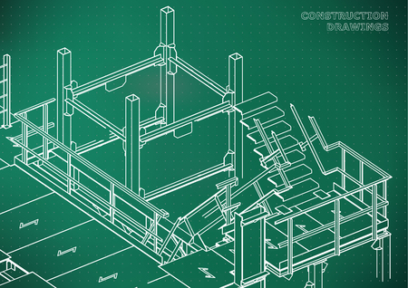 Building. Metal constructions. Volumetric constructions. Light green background. Pointsのイラスト素材