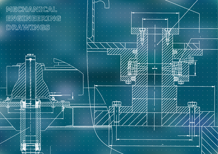 Mechanical engineering. Technical illustration. Backgrounds of engineering subjects. Technical design. Instrument making. Cover. Blue background. Pointsのイラスト素材