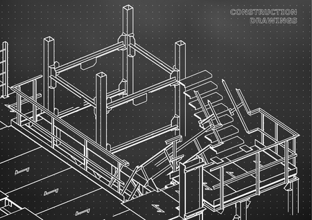 Building. Metal constructions. Volumetric constructions. Black background. Pointsのイラスト素材