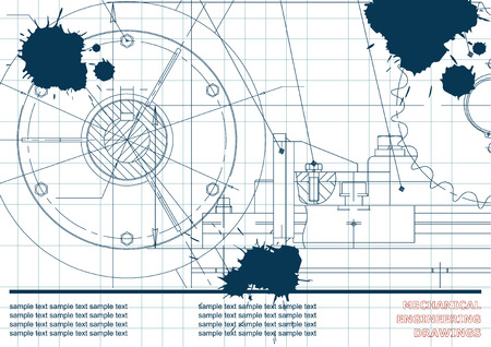 Vector drawing. Mechanical drawings on a white background. Engineering. Draft. Ink. Blotsのイラスト素材