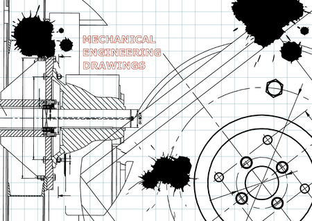 Technical illustration. Mechanical engineering. Background. Draft. Black Ink. Blotsのイラスト素材