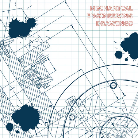 Backgrounds of engineering subjects. Technical illustration. Mechanical engineering. Draft. Ink Blotsのイラスト素材