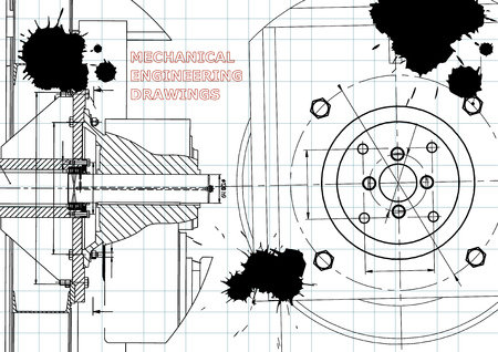 Technical illustration. Mechanical engineering. Backgrounds of engineering subjects. Draft. Black Ink. Blotsのイラスト素材