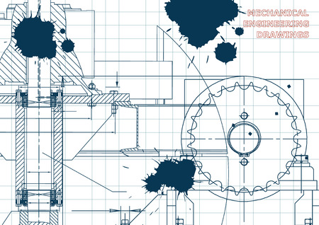 Engineering illustrations. Blueprints. Mechanical drawings. Technical Design. Banner. Draft. Ink. Blotsのイラスト素材