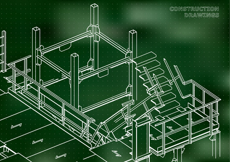 Building. Metal constructions. Volumetric constructions. Green background. Pointsのイラスト素材