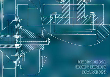 Technical illustration. Mechanical engineering. Backgrounds of engineering subjects. Blue backgroundのイラスト素材