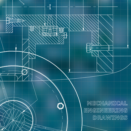 Backgrounds of engineering subjects. Technical illustration. Mechanical engineering. Technical design. Blue background. Gridのイラスト素材