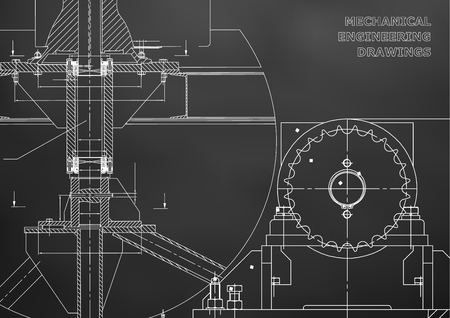 Engineering backgrounds. Mechanical engineering drawings. Blueprints. Cover. Technical Design. Black backgroundのイラスト素材