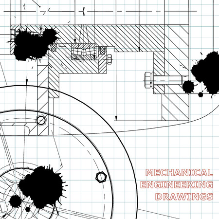 Backgrounds of engineering subjects. Technical illustration. Mechanical engineering. Technical design. Draft. Black Ink. Blotsのイラスト素材