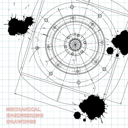 Mechanical engineering drawings. Engineering illustration. Vector. Draft. Black Ink. Blotsのイラスト素材