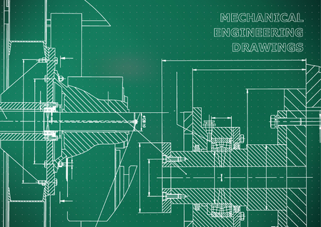 Technical illustration. Mechanical engineering. Backgrounds of engineering subjects. Technical design. Instrument making. Cover. Light green background. Pointsのイラスト素材