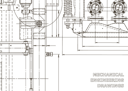 Machine-building industry. Mechanical engineering drawing. Instrument-making drawings. Computer aided design systems. Technical illustrations, backgrounds. Blueprint, diagram, plan, sketchのイラスト素材