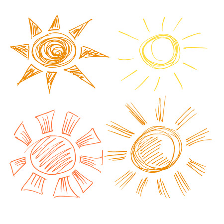Sun. A set of handmade drawings. Elements for the design of postcards, backgrounds, packaging. Printing for clothingのイラスト素材