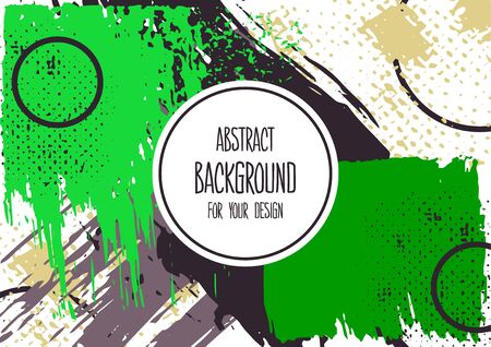 Universal background. Abstract background for your design. Cover, flyer, banner, web, print. Colorful elements Acrylic paints brushes blots geometric shapeのイラスト素材