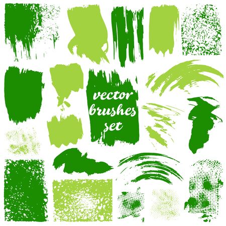 Vector illustration isolated on white background. Collection of dirty elements. Large set of two-color strokes and lines. Green shadesのイラスト素材
