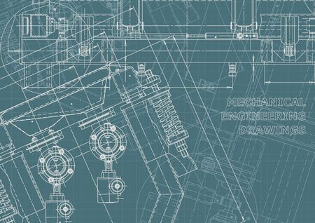 Corporate Identity, plan, sketch. Technical illustrations, backgrounds. Mechanical engineering drawing. Machine-building industry. Instrument-making drawingのイラスト素材