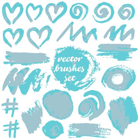 Vector illustration isolated. Collection of elements. Large set of two-color strokes and lines. Blue shadesのイラスト素材