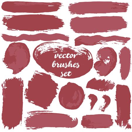 Collection of dirty elements for your design. Large set of two-color strokes, brushes, dots, inks, strokes and lines. Vector illustration isolated on white background. Red shadesのイラスト素材