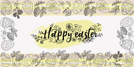 Easter illustration. Holiday card, wrapping, background. Multi-colored stripes, brushes. Easter poster, banner, flyer, promotion, sale. Happy Easterのイラスト素材