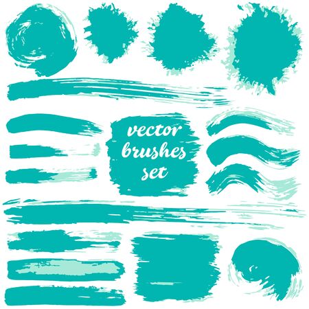 Vector illustration isolated on white background. Collection of dirty elements for your design. Large set of two-color strokes, brushes, inks and lines. Mint Shadesのイラスト素材