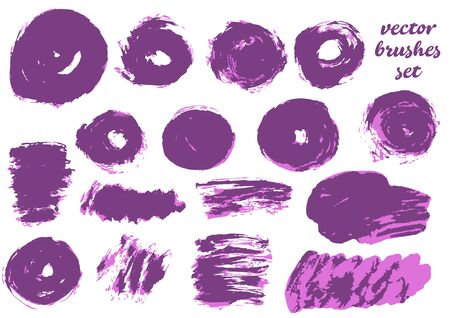 Collection of violet bicolor paint, ink brush strokes, brushes, blots, lines, grungy Dirty elementsのイラスト素材