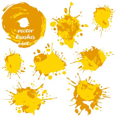 Collection of yellow bicolor paint, ink brush strokes, brushes, lines, grungy. Dirty artistic design elements, boxes, frames Vectorのイラスト素材