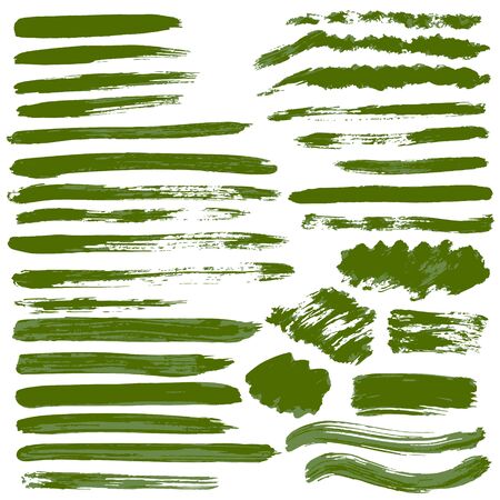 Collection of green paint, ink, brush strokes, brushes, lines, grungy. Waves, circles, Dirty elements of decoration boxes frames (2)のイラスト素材