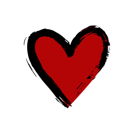 Sticker, pin. Romantic icon, heart. Hand drawing paint, brush drawing. Isolated on a white background. Doodle grunge style icon. Outline cartoon illustrationのイラスト素材