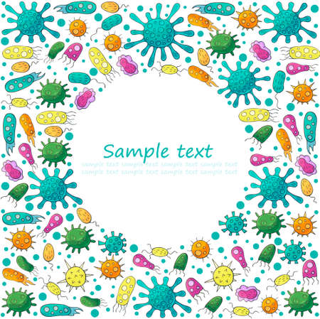 Set of cartoon microbes in hand draw style.  virus, viruses, bacteria, microorganismsのイラスト素材