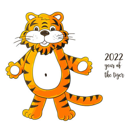 Year 2022 symbol for calendar decoration. November 2022. New Year of the Tiger according to the Chinese or Eastern calendar. Cute vector illustration in hand draw styleのイラスト素材