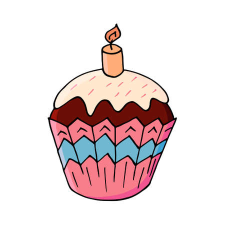 Cupcake icon with cherry, muffin in hand draw style. Vector illustration for your design. Sweet...