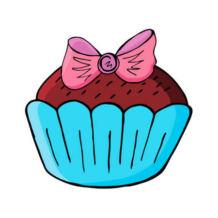 Bright icon of cupcake, muffin in hand draw style. Vector illustration for your design. Sweet pastries, cute muffin. Signのイラスト素材