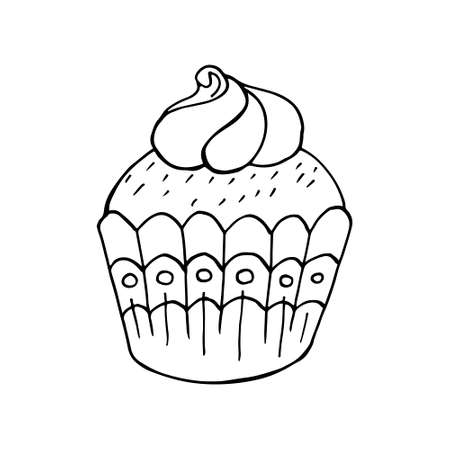 Vector illustration for your design. Bright icon of cupcake, muffin in hand draw style. Sweet pastries, cute muffin. Sign, icon, stickerのイラスト素材