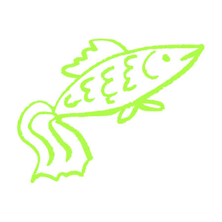 Icon in hand draw style. Fish. Drawing with wax crayons, colored chalkのイラスト素材