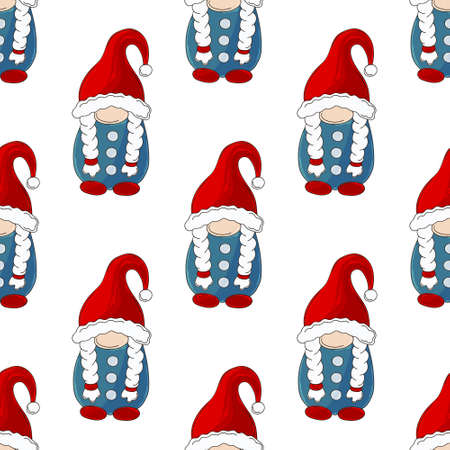 Hand draw style. Christmas pattern with scandinavian gnomes. Can be used for fabric, wrapping paper and etcのイラスト素材