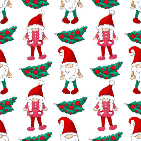 Hand draw style. Christmas pattern with scandinavian gnomes. Can be used for fabric, wrapping paper and etcのイラスト素材