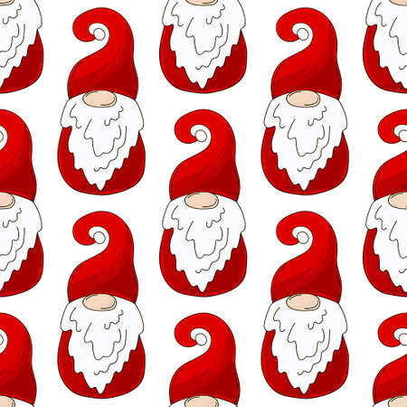Hand draw style. Christmas pattern with scandinavian gnomes. Can be used for fabric, wrapping paper and etcのイラスト素材