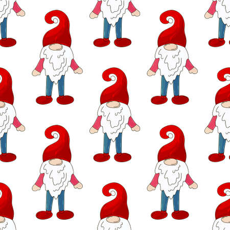 Hand draw style. Christmas pattern with scandinavian gnomes. Can be used for fabric, wrapping paper and etcのイラスト素材