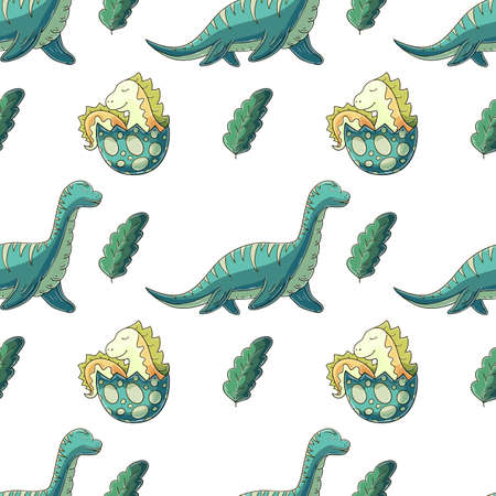 Cute funny dinosaur pattern. Print for boys. Dinosaur vector background. Print for cloth design, textile, fabric, wallpaperのイラスト素材