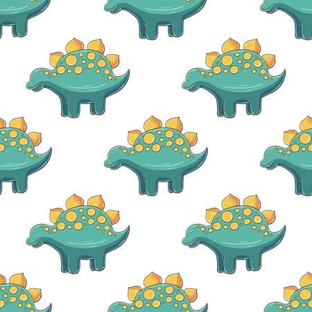 Cute funny kids dinosaur pattern. Colorful dinosaur vector background. Stegosaurus. Print for cloth design, textile, fabric, wallpaperのイラスト素材